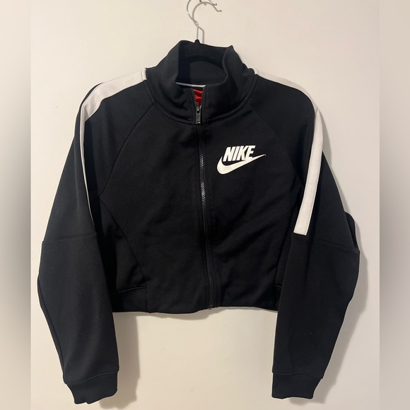 Nike Jackets & Blazers - Nike Black Cropped Bomber Jacket with White Stripes